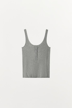 ZARA ТРИКОТАЖНЫЙ ТОП С ПУГОВИЦАМИ, СЕРЫЙ