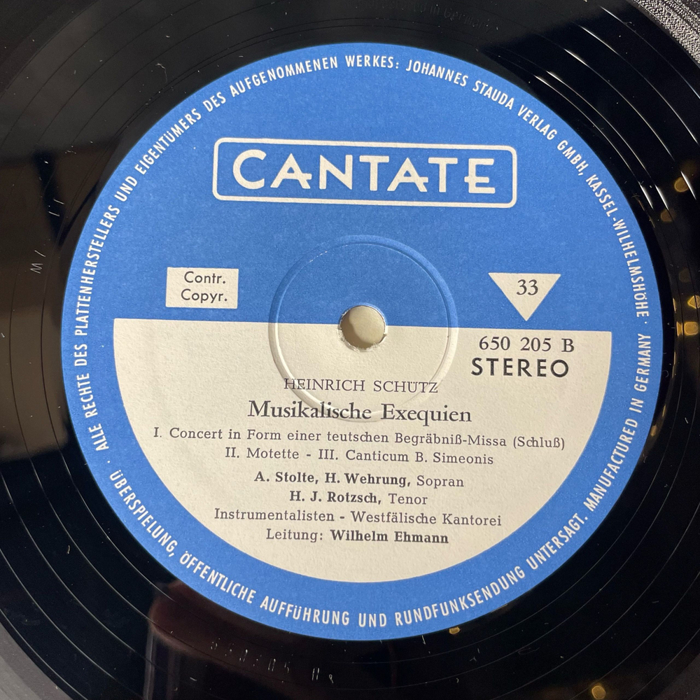 Винтажная виниловая пластинка LP H. Schutz Генрих Шютц , Westfalische Kantorei, Wilhelm Ehmann Musikalische Exequien (Германия 1975)