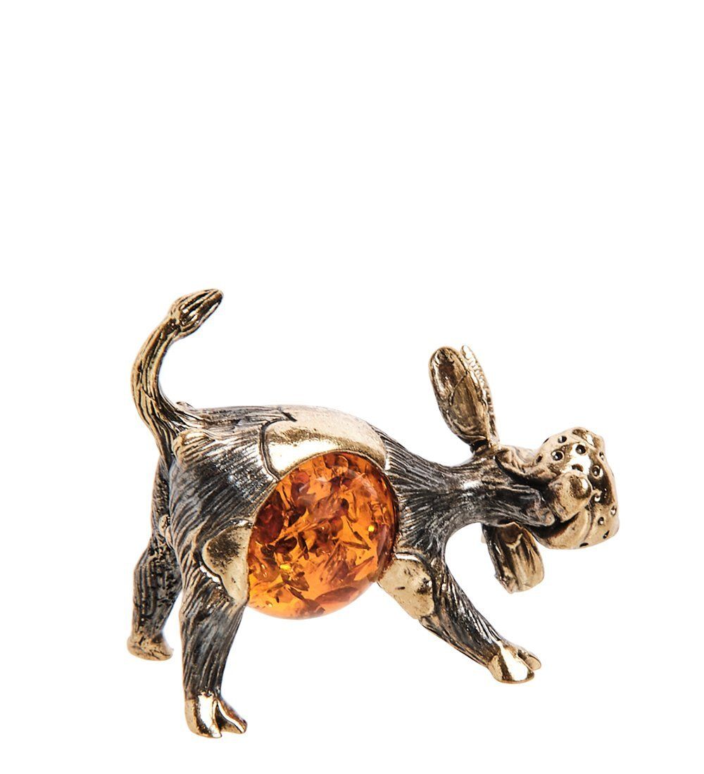 Народные промыслы AM-2832 Фигурка «Бык с шариком» (латунь, янтарь)
