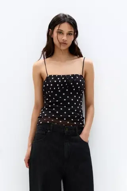PULL&BEAR Топ с бретельками в горошек, черный
