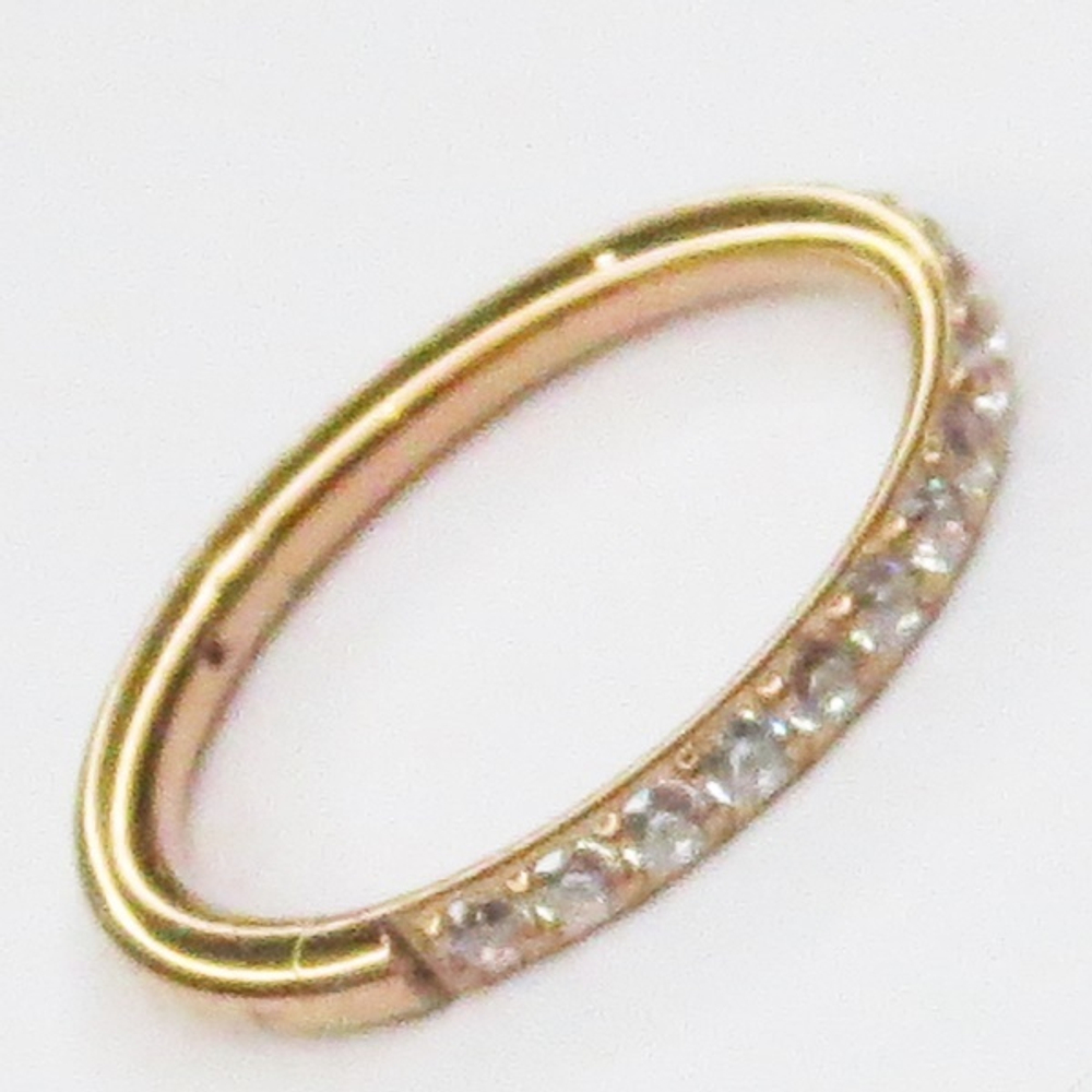 Кольцо для пирсинга, кликер 10 мм с кристаллом, толщина 1,2 мм. Титан G23. Цвет - розовое золото 1 шт