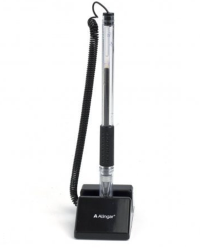 Ручка шариковая настольная ЧЕРНАЯ (корпус прозрачный) лининия 0,7 мм, грип, металлич наконеч.Alingar