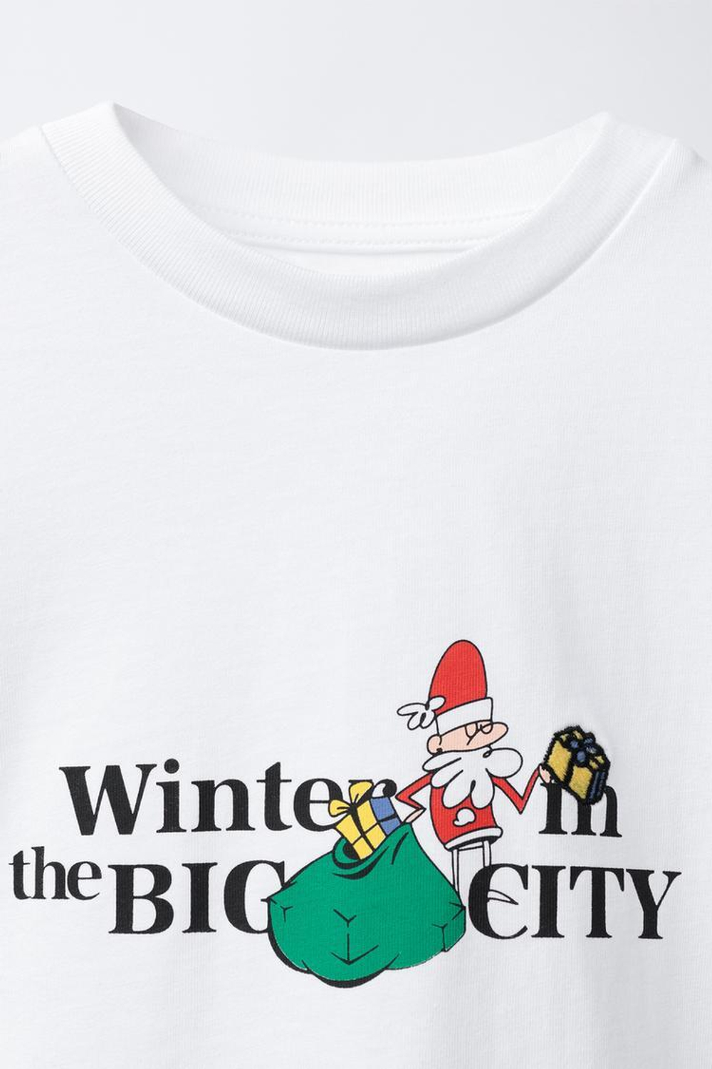 ZARA ФУТБОЛКА С ПРИНТОМ «САНТА-КЛАУС», БЕЛЫЙ