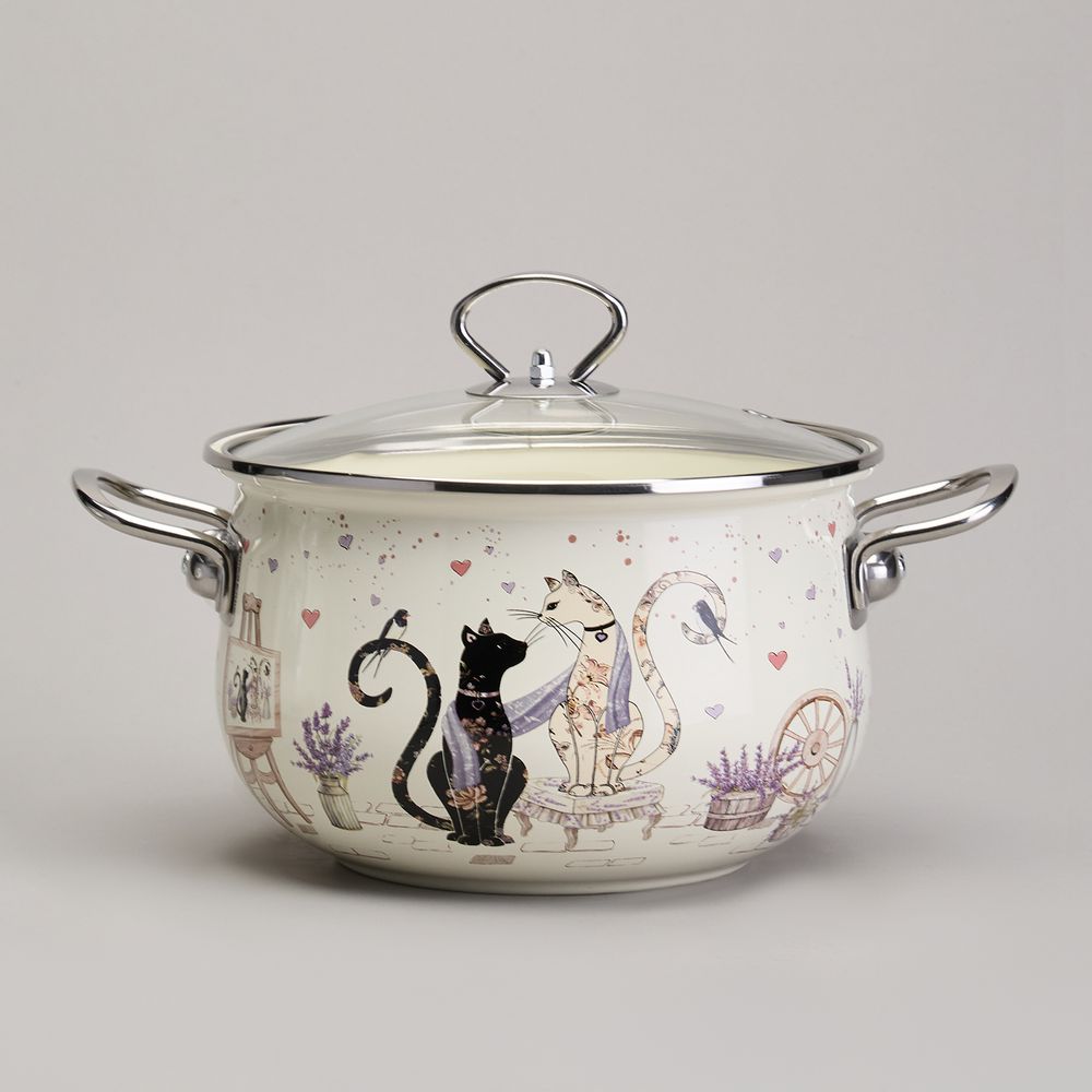 НАБОР КАСТРЮЛЬ ЭМАЛИРОВАННЫЙ, СЕРИЯ "LAVENDER CATS 6ПР. 2,0/2,8/3,8Л ДИА.18/20/22СМ