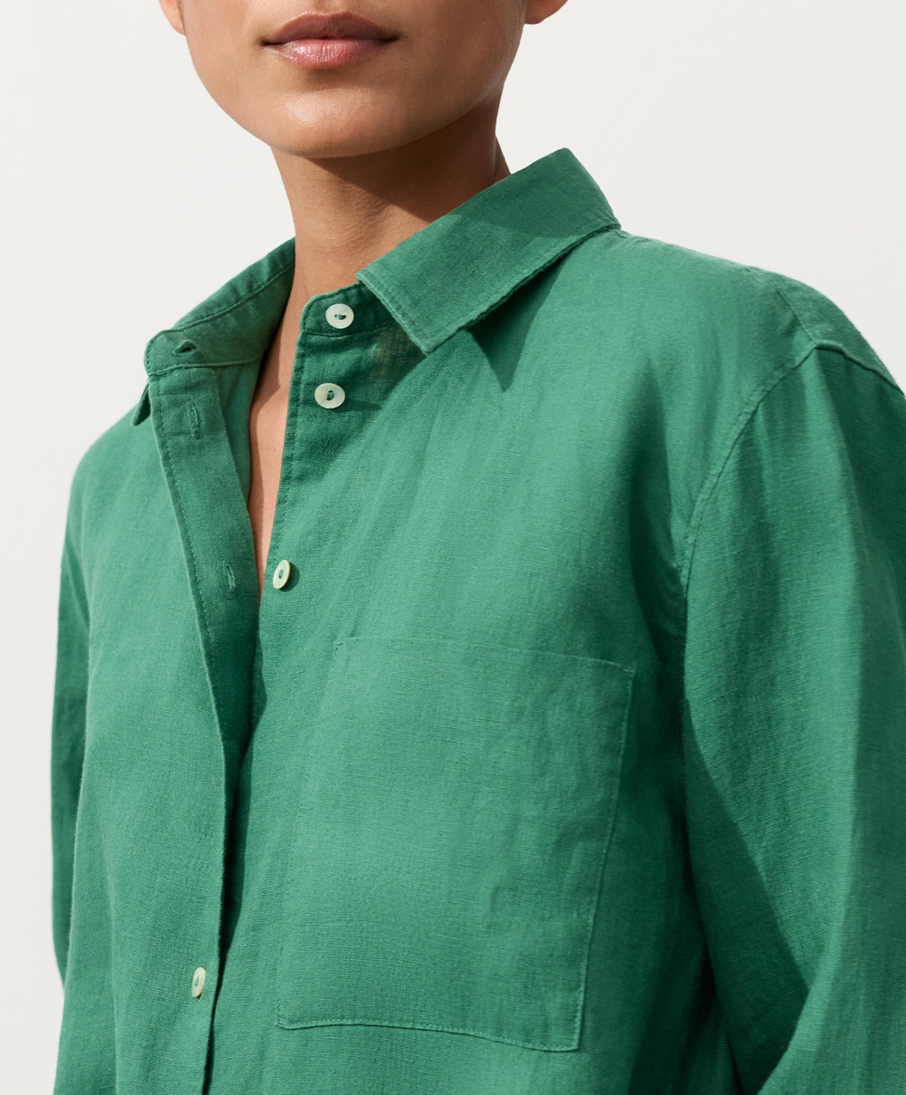 Oysho Рубашка свободного кроя из 100%-го льна, изумрудный
