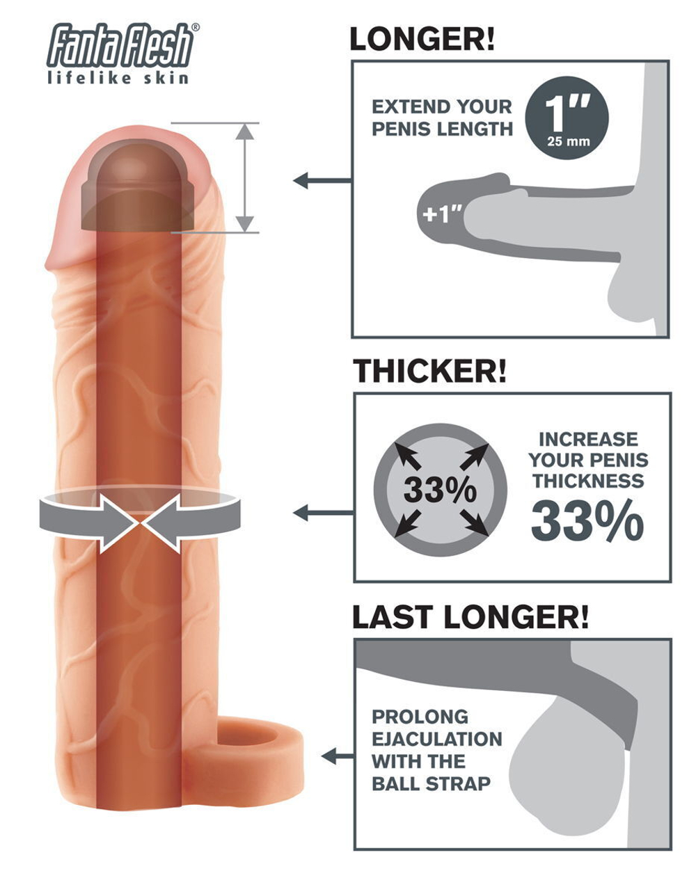 Телесная насадка с кольцом Perfect 1 Extension with Ball Strap - 17 см. (Цвет: телесный)