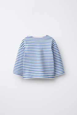 ZARA НАБОР ИЗ ТРЕХ ФУТБОЛОК В ПОЛОСКУ С ВЫШИТЫМ ТЕКСТОМ, СИНИЙ