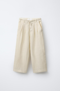 ZARA ПЛИССИРОВАННЫЕ БРЮКИ Из 100% ЛЬНА, КРЕМОВЫЙ