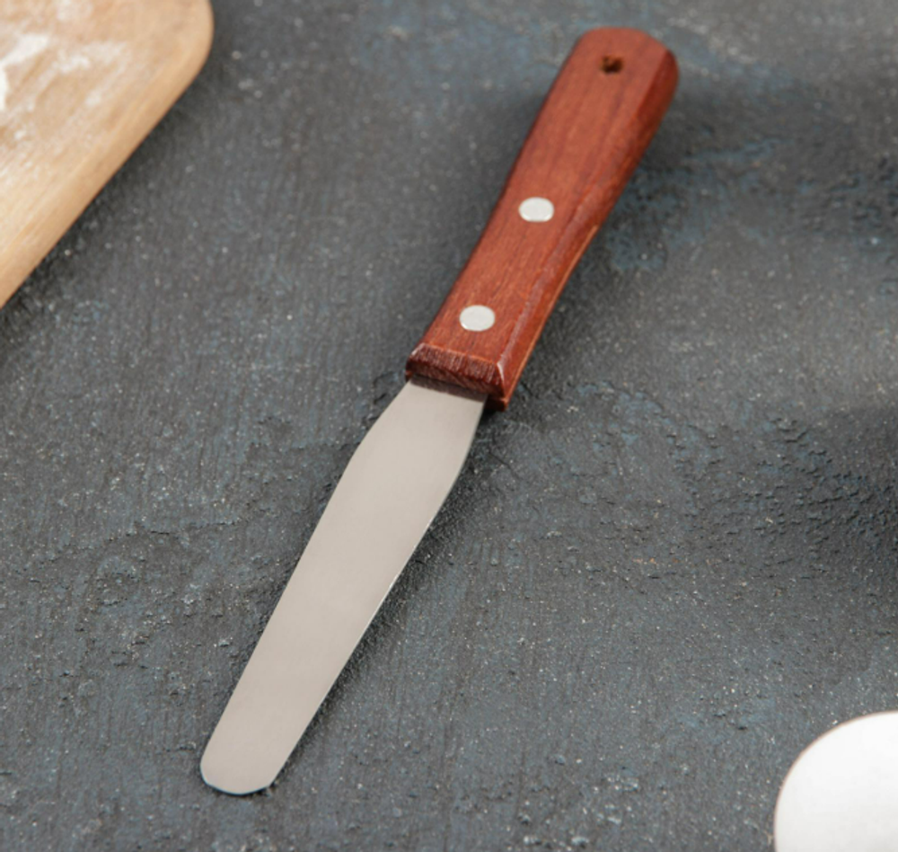 Лопатка-палетка с деревяной ручкой,прямая, 19 см