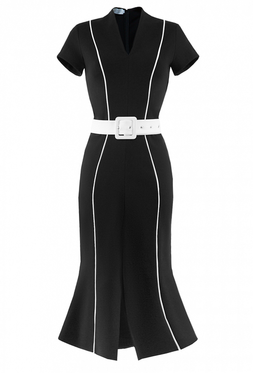 Трикотажное платье с поясом чёрное 04-02-20 SS