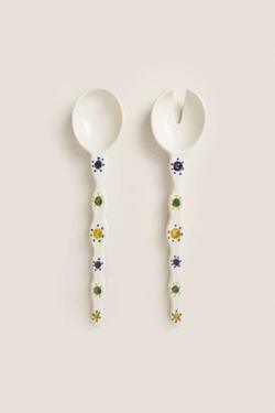 ZARA HOME НАБОР ЛОЖЕК С КОНТРАСТНЫМ УЗОРОМ, ЭКРЮ