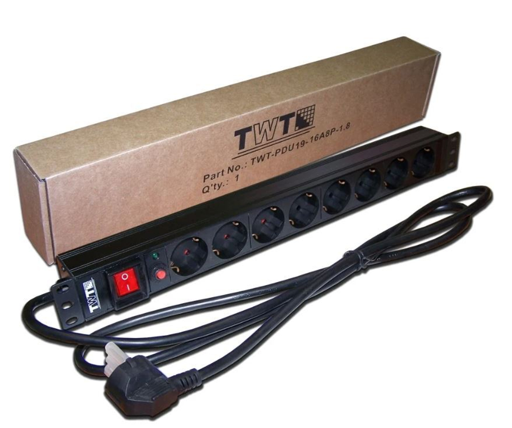 Блок розеток 19", 8 розеток TWT TWT-PDU19-16A8P-1.8