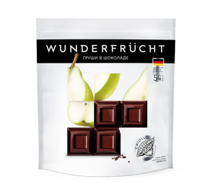 Конфеты Груша в темном шоколаде Wunderfrucht натуральные фруктовые конфеты 54% какао, 180 гр