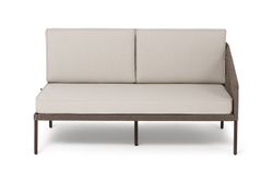 "Канны" левый модуль плетеный из роупа, каркас алюминий коричневый (RAL8016) муар, роуп коричневый круглый, ткань бежевая 035