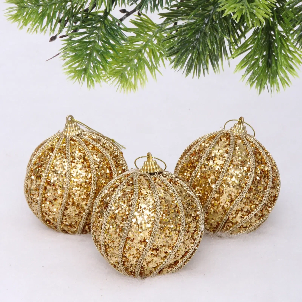 Новогодние шары «GLAME - Блестящий мир» 8 см (набор 3 шт), Золото
