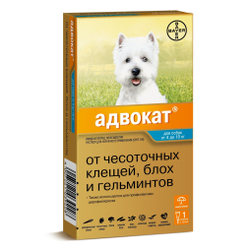 Капли на холку против блох, клещей и круглых гельминтов Elanco Адвокат для собак от 4 до 10кг, 1пипетка