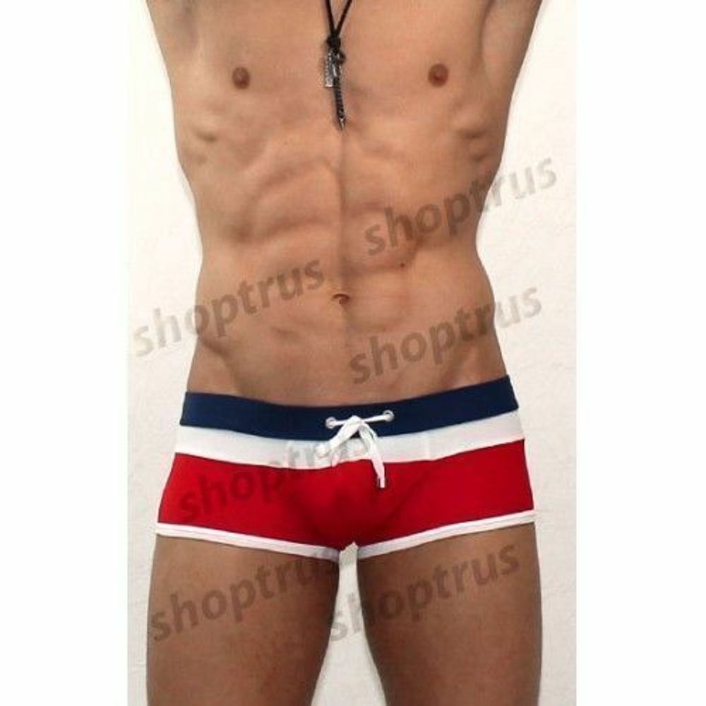 Мужские плавки с красной, белой и синей полосой SEOBEAN Swimsuit