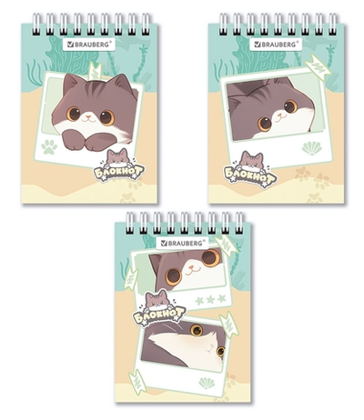 Блокнот А7 40л. клетка "Милые коты" на гребне, в ассортименте (HATBER)