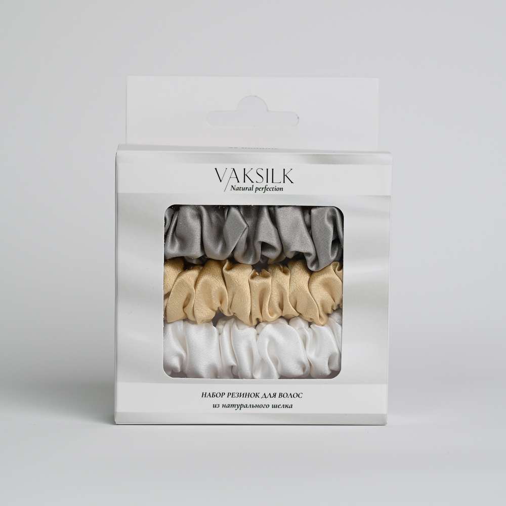 Набор резинок для волос "Medium" айвори, серый, золотистый