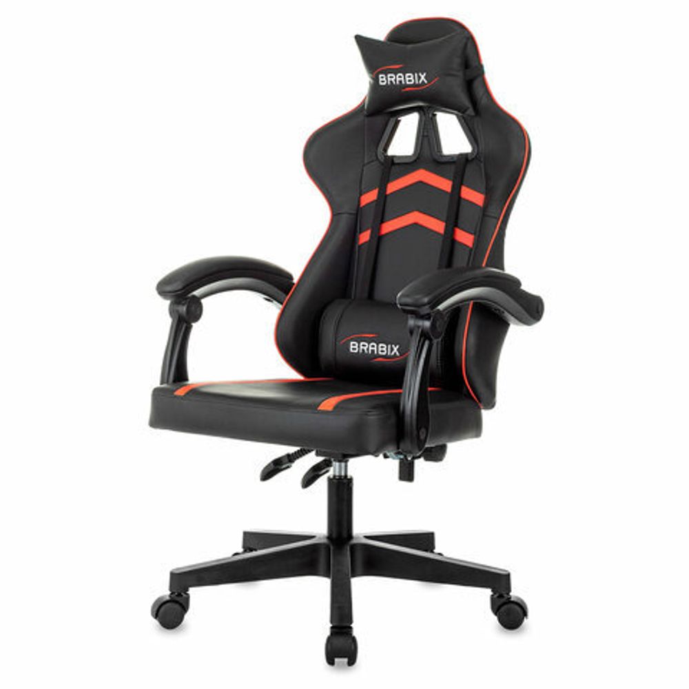 Кресло компьютерное BRABIX "Shooter GM-123", 2 подушки, экокожа, черное/красное, 533190