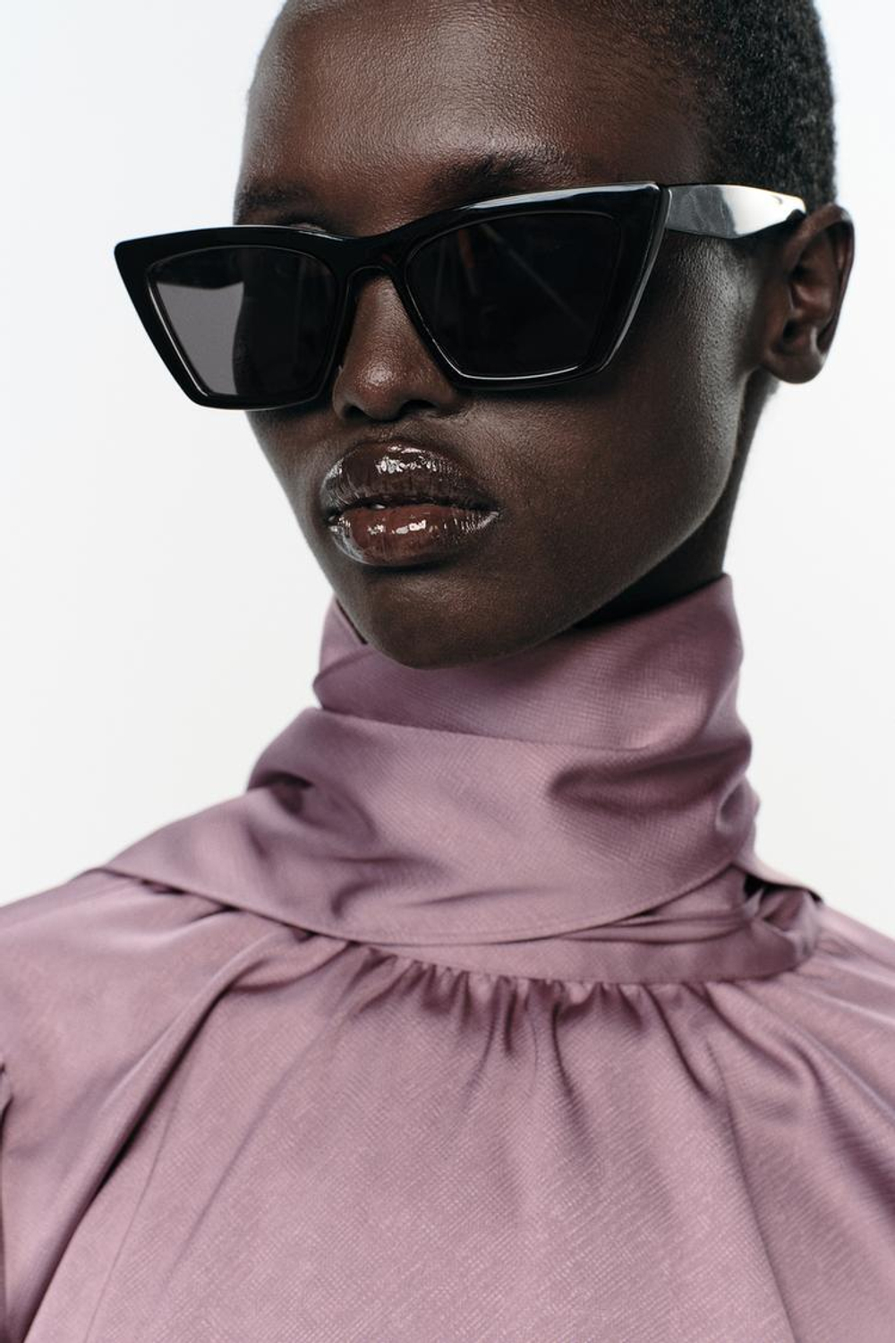 ZARA АТЛАСНАЯ РУБАШКА С БАНТОМ, ЦВЕТ МАЛЬВЫ