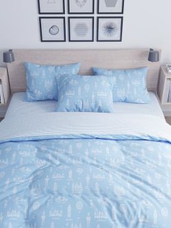 Постельное белье перкаль Сказка "Биг Бен/Биг Бен" 2-спальное Наволочка 50х70 см 2 шт Простынь на резинке 160x200 см Пододеяльник 175x215 см