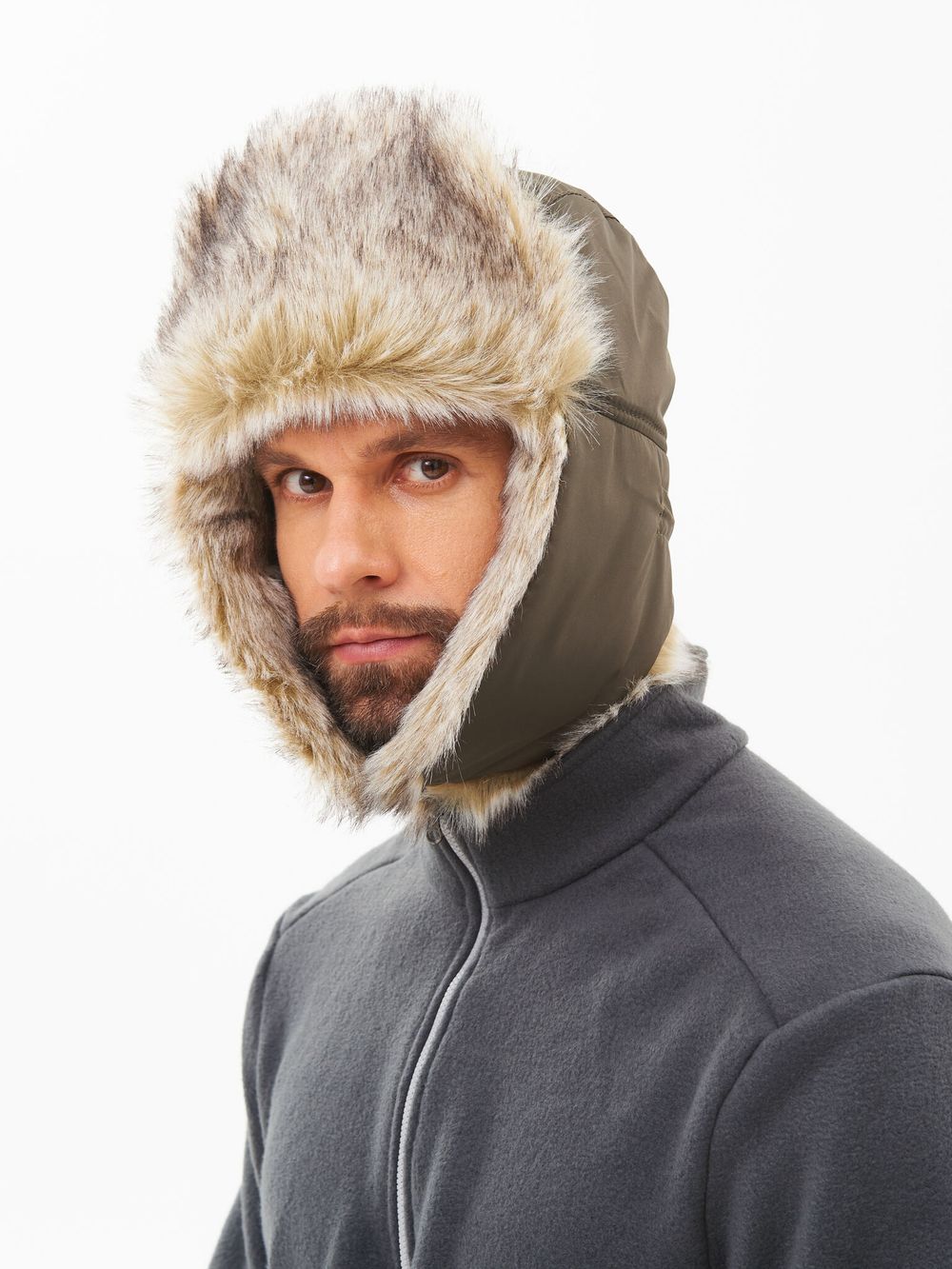 Шапка ушанка с маской Евро Волк ткань Taslan цвет Хаки