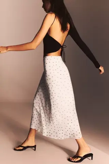 PULL&BEAR Юбка миди в горошек, белый