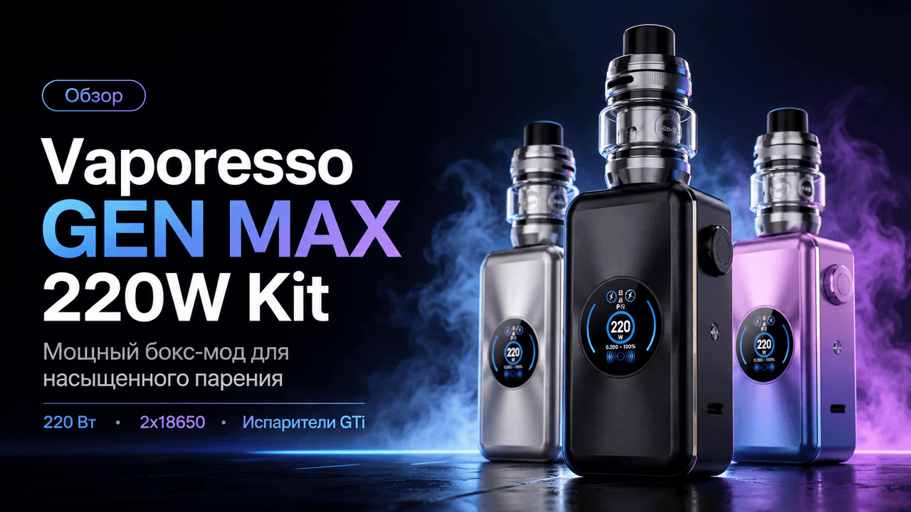 Vaporesso GEN MAX 220W Kit, обзор мощного бокс-мода с баком и поддержкой испарителей GTi