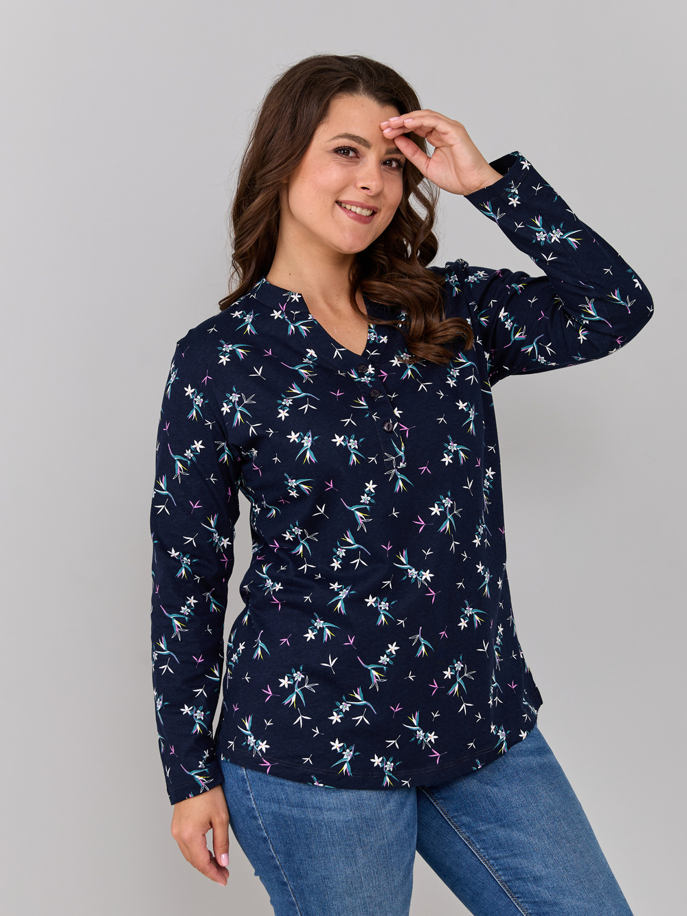 Блузка БЛ-22/синий-веточки