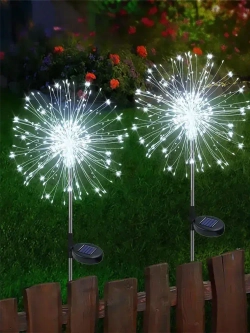 Светильник уличный садовый декор "Фейерверк" на солнечной батарее, 150 ламп, белый свет, 2шт