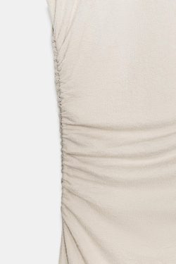 ZARA ПЛАТЬЕ МИДИ СО СБОРКАМИ, ПЕСОЧНЫЙ