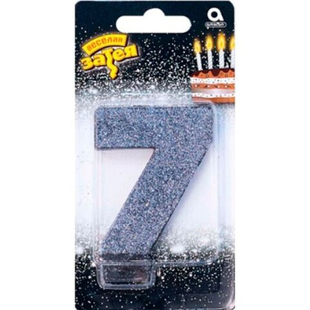 Свеча -цифра "7" Черная глиттер 8см/A