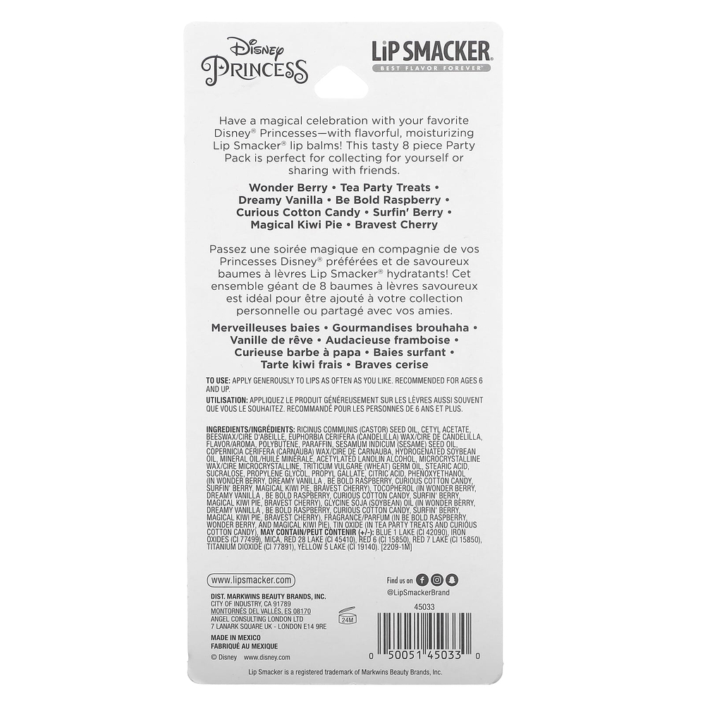 Lip Smacker, Disney Princes, бальзам для губ, для вечеринок, 8 шт. в упаковке, 4 г (0,14 унции)