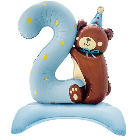 Цифра на 2 ГОДА "Голубая с медвежонком" 89 см