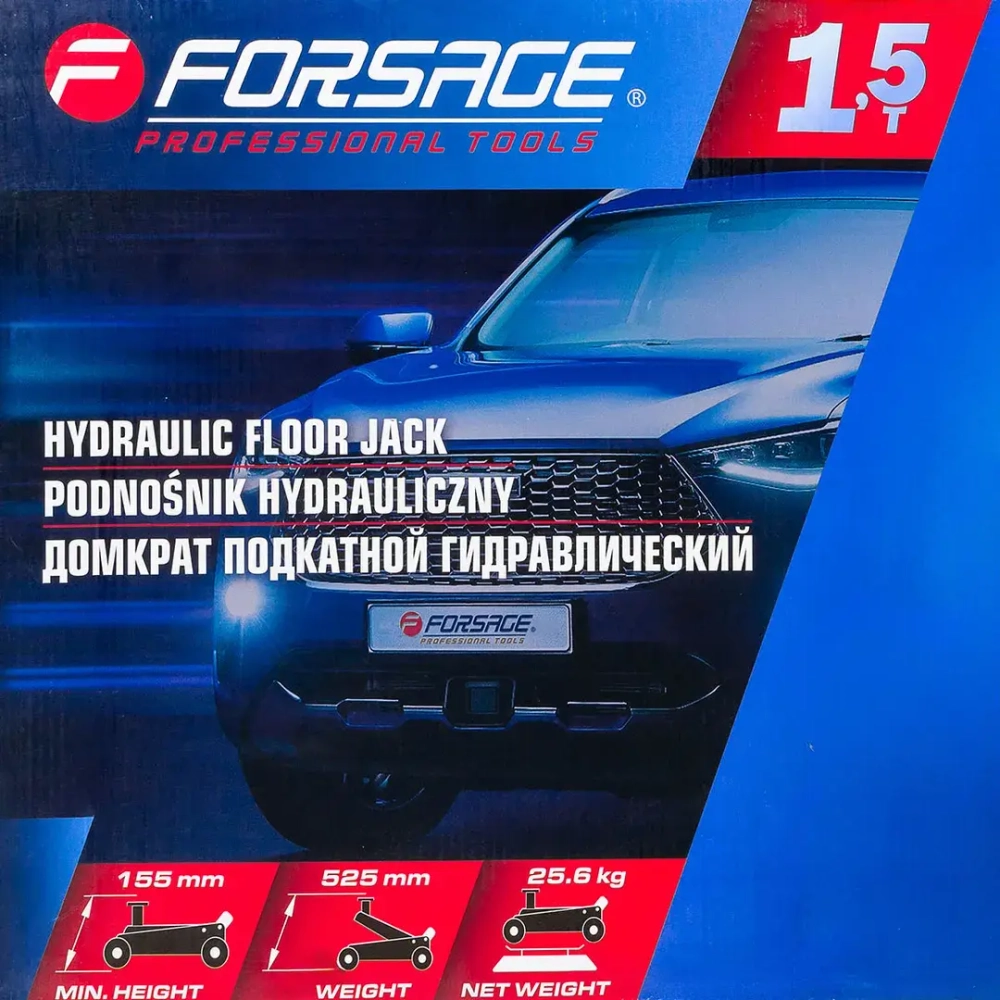 Домкрат подкатной гидравлический 1,5т (h min 155мм, h max 525мм) Forsage F-T830008