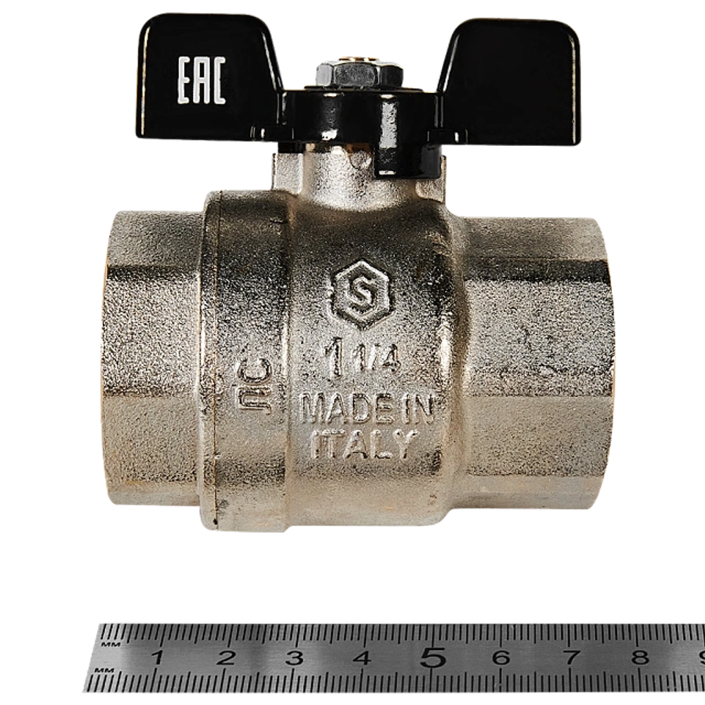 Кран шаровой полнопроходной STOUT - 1"1/4 (ВР/ВР, PN40, Tmax 150°C, ручка-бабочка черная)