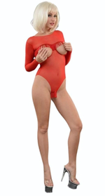 Красное боди с вырезами на груди и игривой бахромой (Размер: L-XL) (Цвет: красный)