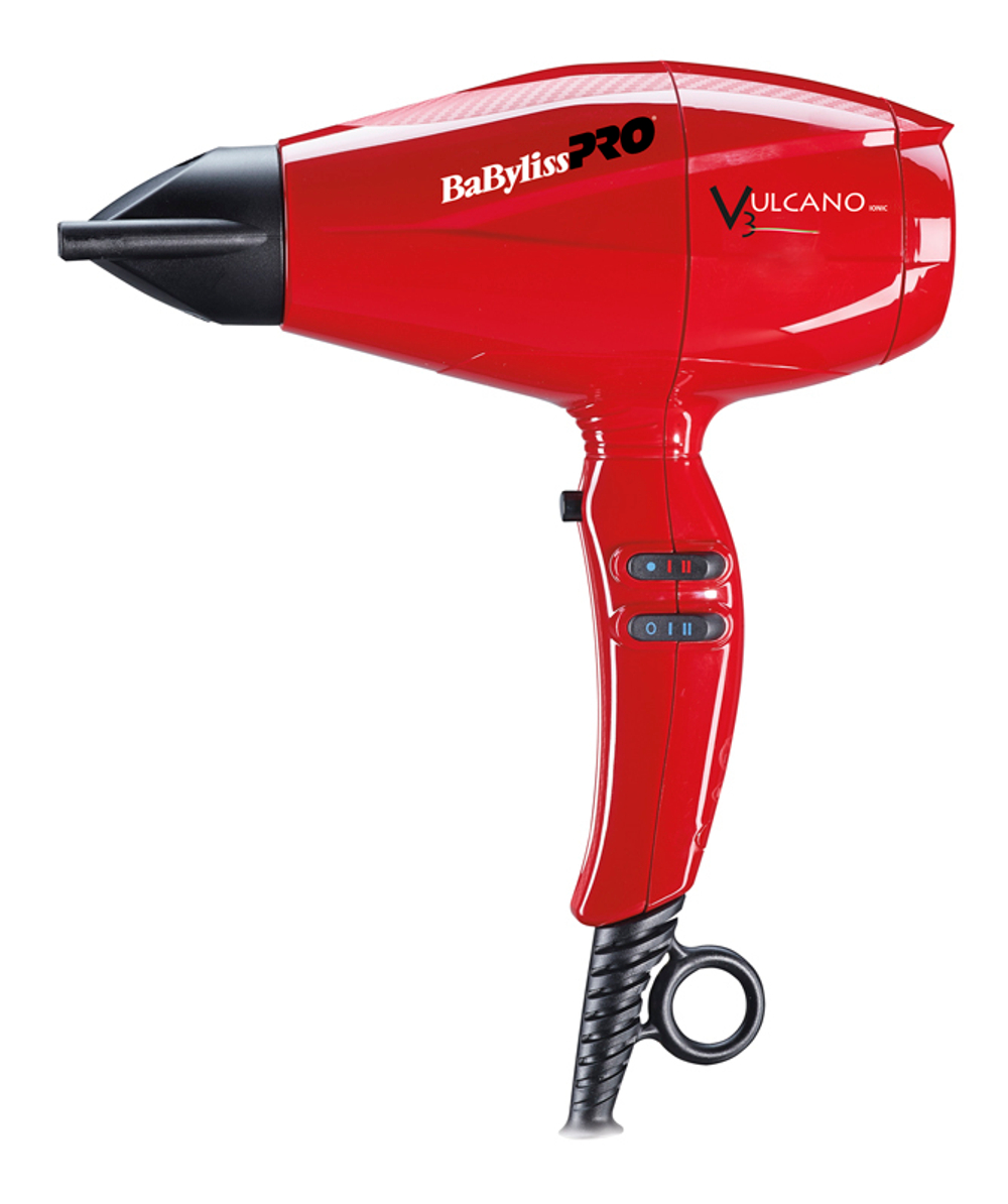 Фен BaByliss Pro Vulcano, 2200 Вт, ионизация, 2 насадки, красный