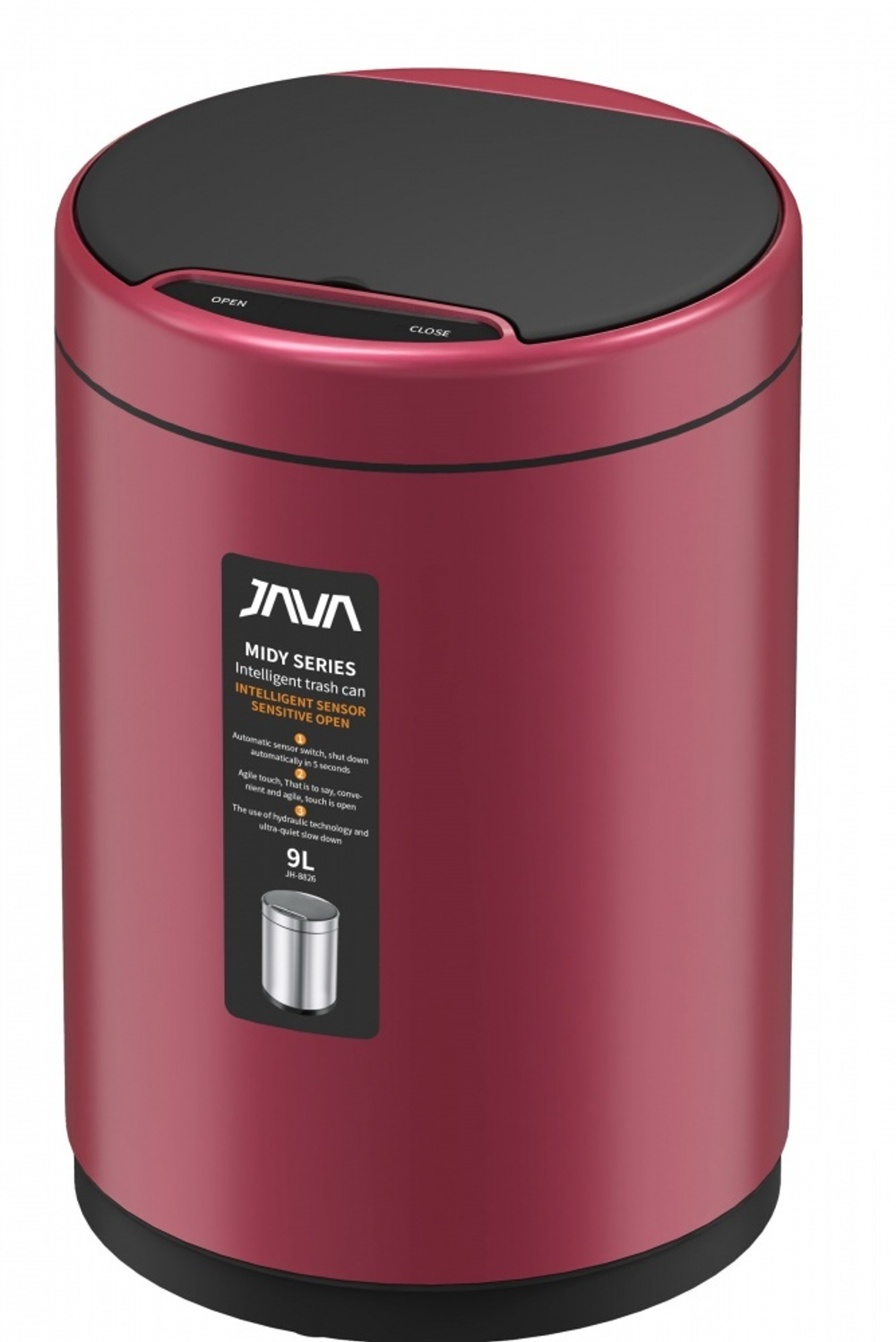 Ведро для мусора СЕНСОРНОЕ  (круг. КРАСНЫЙ)  9л. JAVA
