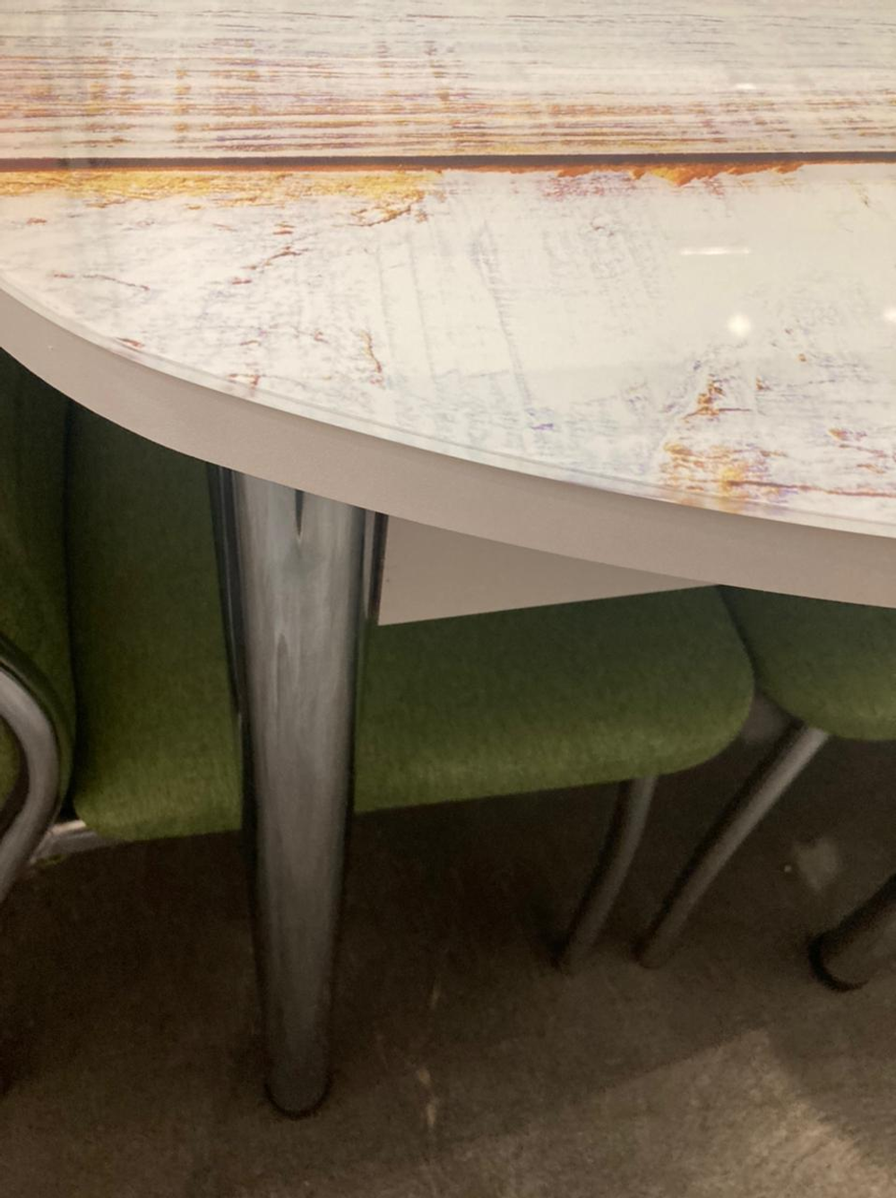 Стол раздвижной стеклянный подстолье прямое хром Царг.пояс белый Ст-ца прованс (белый) ф/п