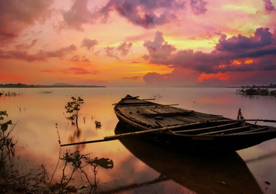 Фото на стекле "Закат на воде" Декор для дома, подарок
