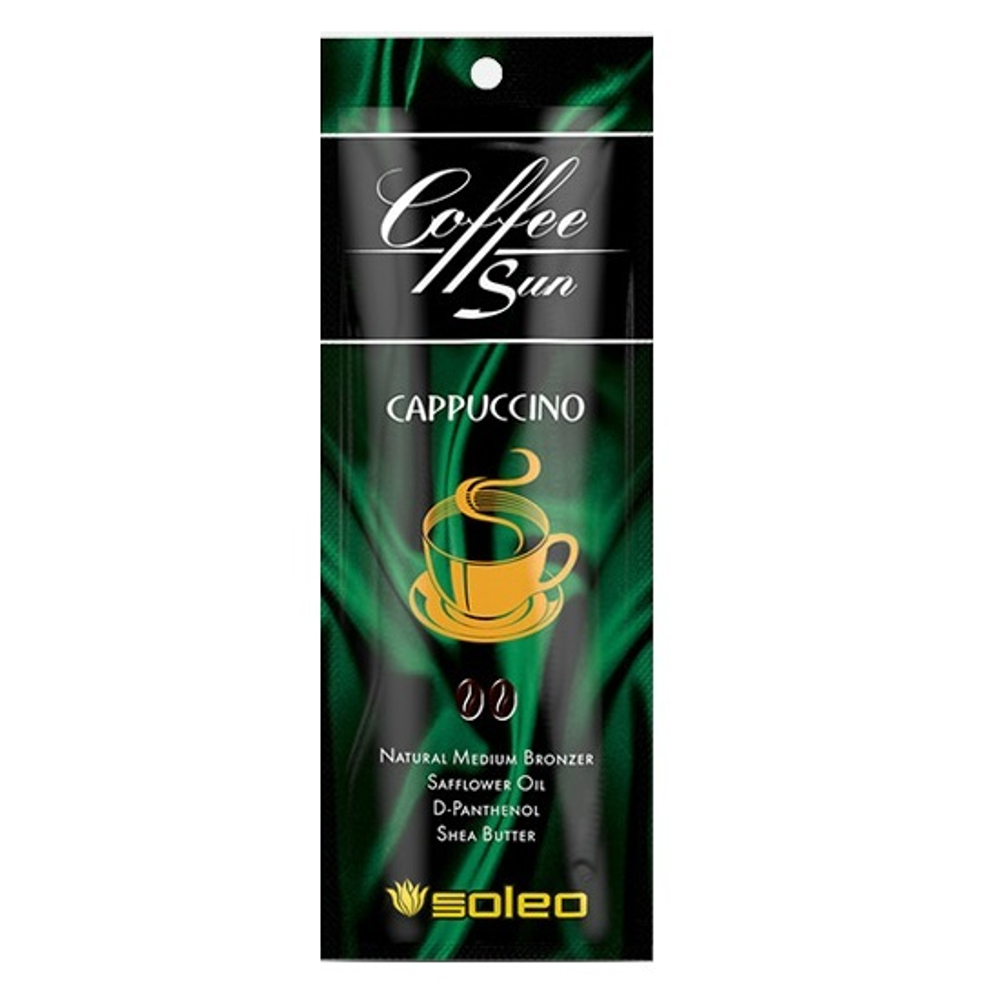 Крем-бронзатор с проявителем загара с маслом ши и конопли Soleo Coffe Sun Cappuccino 15мл