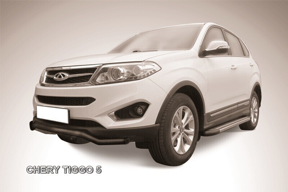 Защита переднего бампера Chery Tiggo 5 (2014-2016) d57 волна черная