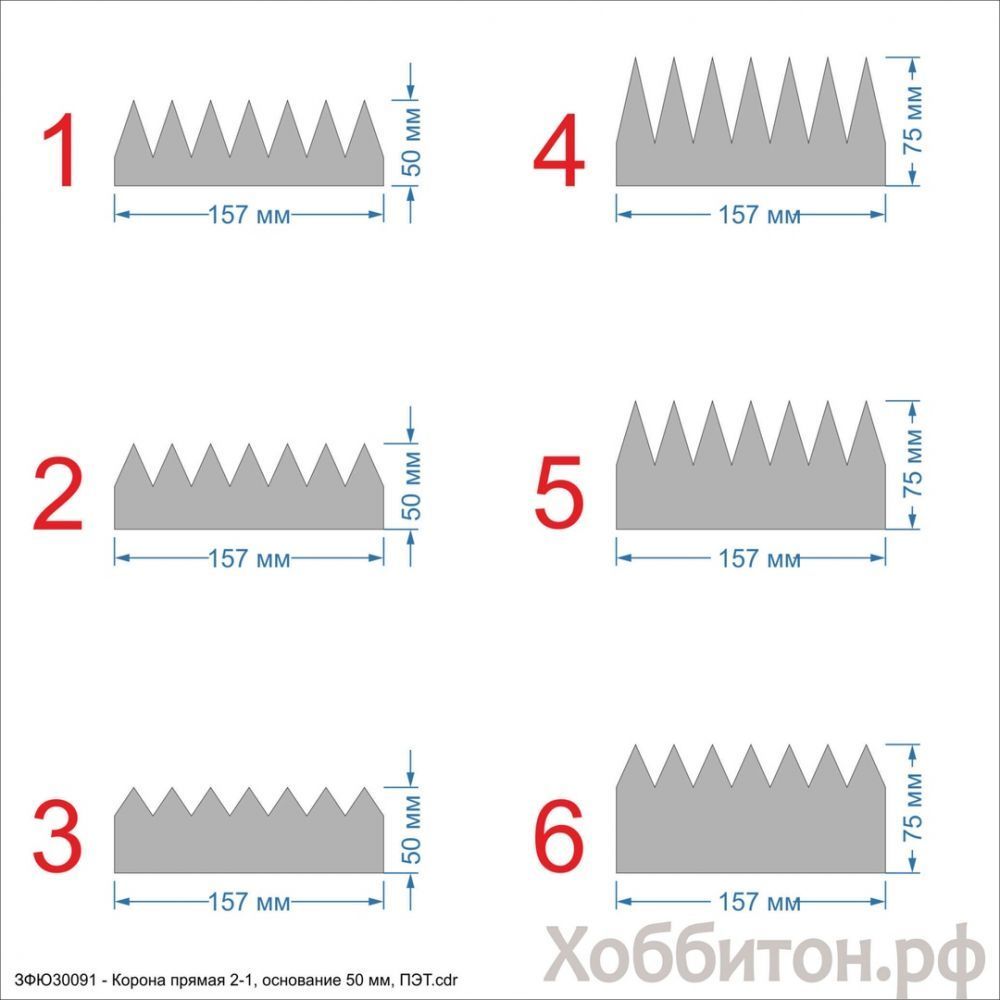 `Шаблон &#39;&#39;Корона прямая 2-1, основание 50 мм&#39;&#39; , ПЭТ 0,7 мм