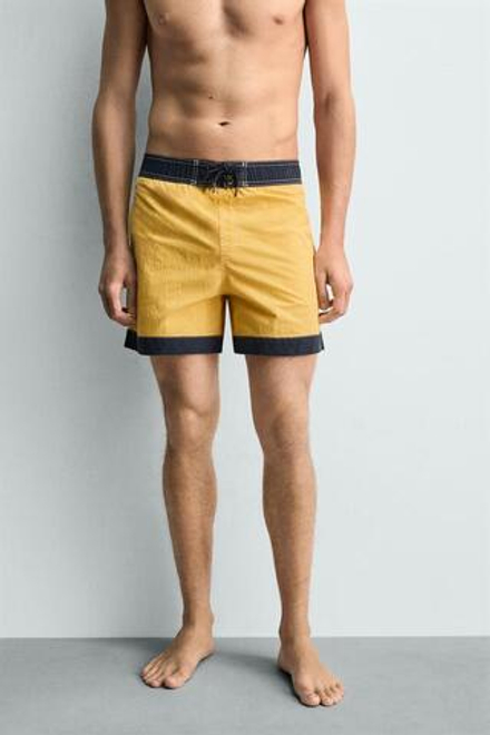 ZARA ДЛИННЫЕ ПЛАВКИ С КОНТРАСТНЫМИ ДЕТАЛЯМИ, СВЕТЛО-ЖЕЛТЫЙ