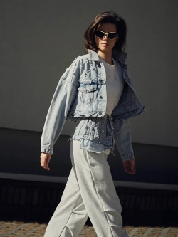 Жакет джинсовый crop PEARL, голубой
