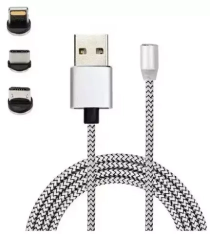 USB cable Lightning магнитный 1m М-7 SZX 360*, LED, в тканевый оплетке, Silver