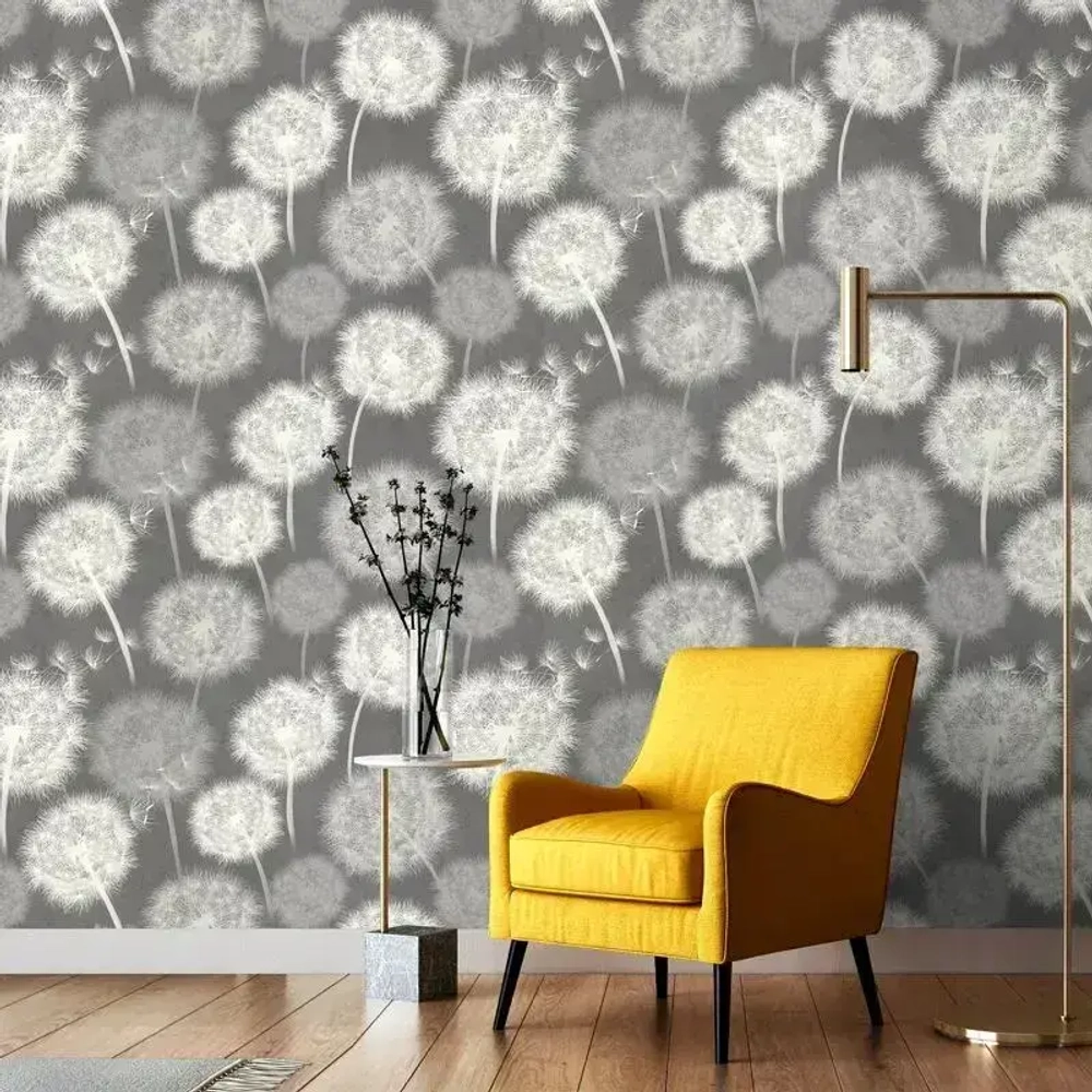 Обои флизелиновые с принтом Растения, графитовые, 10.05 х 1.06 м, полезный