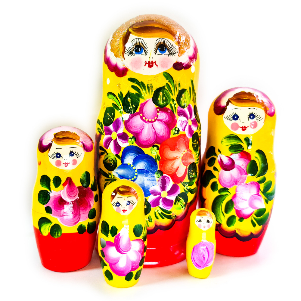 Сувенир Матрешка 180*d85мм 5 кукол желто-красная